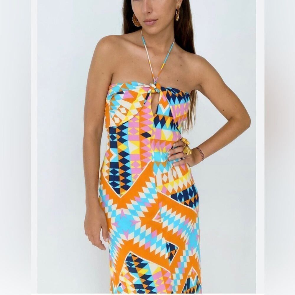 NWT ZARA AZETC PRINT HALTER BACK MAXI DRESS SIZE S‎ - Picture 9 of 9
